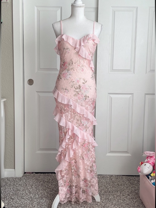 Cider Dresses & Skirts - Cider pink ruffle floral lace maxi dress